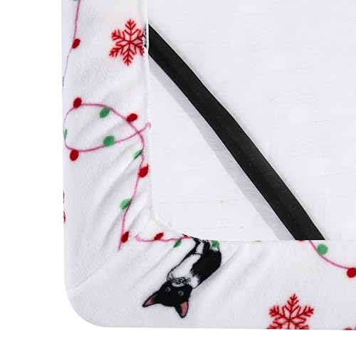 Elegant Comfort Luxuriously Soft 4-Piece Holiday Velvet Plush Flannel Sheet Set - Premium Quality - Cozy Warm, Christmas Fuzzy Velvet Flannel Fleece Deep Pocket Sheet Set - Cal King, Jingle Cats