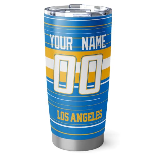 Image of Los Angeles Tumbler 20oz Travel Mug Gifts Custom Name Number | Stainless Steel Insulated Coffee Cup for Men Boys