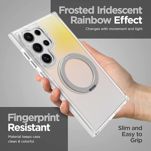 Image of Magnetic for Samsung Galaxy S24 Ultra Case with 360 Stand [Compatible with Magsafe] [Fluorescent Design] [1 Screen Protector] Slim Translucent Matte Case for Galaxy S24 Ultra 6.8 inch, White