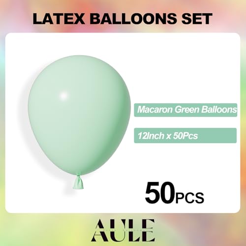 Image of AULE 50Pcs Latex 12 Inch Mint Green Balloons Pastel Green | Helium Party Happy Birthday Graduation Gender Reveal Shower Wedding Decoration