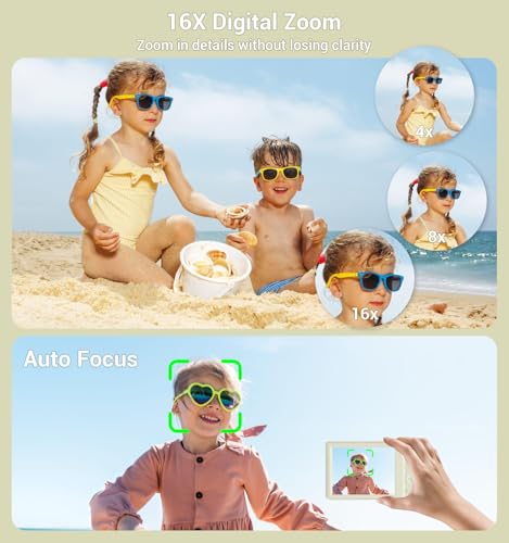 Image of Digital Camera,Upgraded FHD 4K Digital Camera for Teens Girls Boys,Compact Digital Cameras with 64GB Memory Card,2 Batteries,Small Camera with 16X Autofocus Digital Zoom for Vlogging,Cream