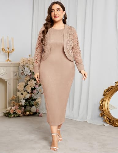 ZOMVA 1X-4X Plus Size Mother of The Bride Groom Dresses with Jacket Elegant Lace Maxi Dress 2 Piece Set Formal Wedding Guest4