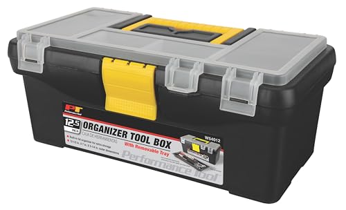 Performance Tool W54012 Heavy Duty Plastic Organizer Tool Box for Workshops and Garages Black 12.5-Inch