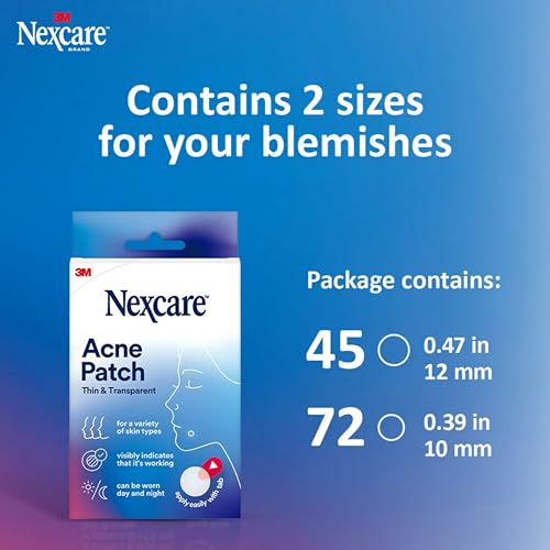 Image of Nexcare Thin and Transparent Acne Patch, Skin Cover Absorbs Pus and Oil from Clogged Pores, Made with hydrocolloid, tab Allows for Easy Removal from Liner - 117 Pimple Patches