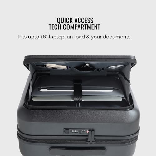 Image of Urban Jungle by Safari, Overnighter Cabin Trolley Bag with Laptop Compartment, Hardside Polycarbonate Small (55 Cm) Suitcase with USB Charging Socket,8 Silent Wheel Luggage for Both Men&Women(Black)