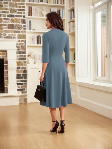 Image of GRACE KARIN Work Dresses for Women 2026,Midi Business Dress,3 /4 Sleeve Classy Fit and Flare Dress with Pocket