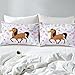 Feelyou Girls Horse Sheet Set Kids Cartoon Farmhorse Floral Bedding Set for Toddler Baby Girl Pink Blue Stripe Bed Sheets Breathable Spirit Horse Animal Bed Sheet Set Room Decor Bed Set Full Size