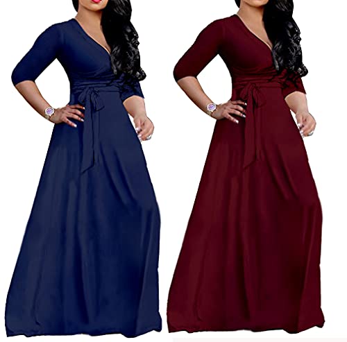 LightlyKiss Plus-Size Maxi Dresses for Women African Summer 3/4 Sleeves Beach Sundress with Pockets2