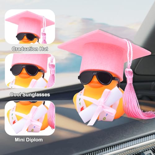 Mwmoeen lustige Akademiker Gummiente mit Diplom, Mini Graduierung Ente Auto Armaturenbrett Dekoration mit Graduierung Hut Schärpe Brille und Schärpe, Prüfung Bestanden, Positive Geschenke