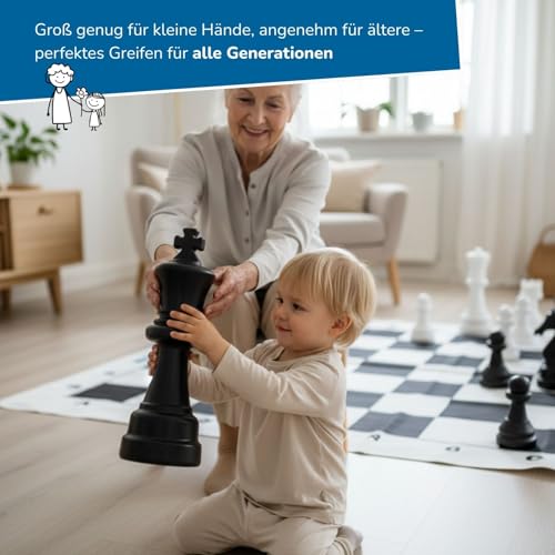 alldoro 60080 XXL-Schach-Spiel 158 x 158 cm, riesiges Brettspiel mit 32 Schachfiguren & Tragetasche, Strategiespiel für Garten, Indoor & Outdoor