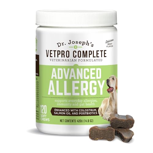 VetPro Advanced Allergy and Itch Support for Dogs - Supports Seasonal Allergies, Itchy Skin, & Immunity - Enhanced with Salmon Oil, Probiotics & Colostrum for Allergies, Immune Support, & Gut Health