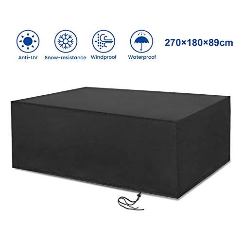 Vordas Rectangular Garden Table Cover, Heavy Duty 210D Oxford Fabric Garden Furniture Covers Waterproof for Cube Set, Patio, Outdoor (270x180x89cm) - Black