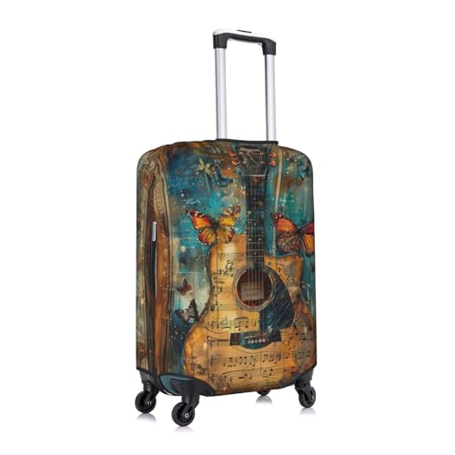 Retro guitar and sheet music Elastic Travel Luggage Cover Travel Suitcase Protective Cover3