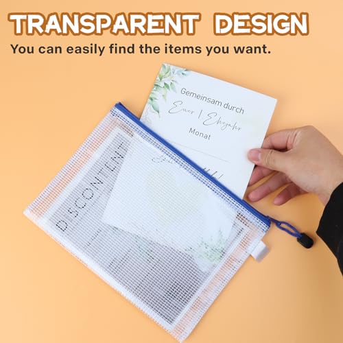 25 Stück Dokumententasche A5 Dokumententaschen mit Reißverschluss Wasserdichte Zip Beutel Klein Mesh Bag Kunststoff Zipper Beutel für Dokumente Quittung Papier Kosmetika(5 Farben)