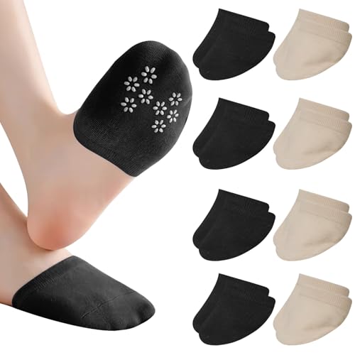 Image of 8 Pairs Half Socks for Women, No Show Toe Topper Socks Women, Toe Topper Socks Women, No Show Toe Covers, Non-Skid Socks Women with Grip. Versatile for Multiple Shoes (Black,Skin)