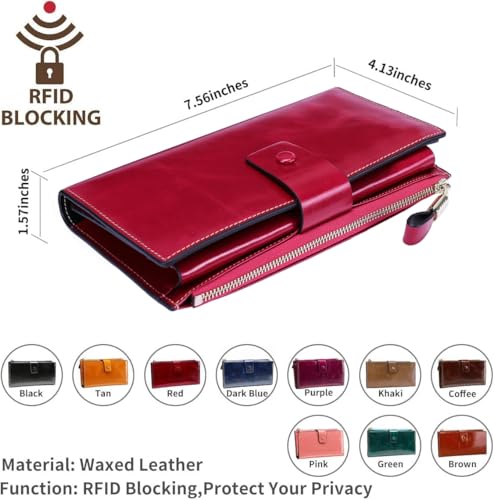 Image of Itslife Womens RFID Blocking Large Capacity Luxury Wax Genuine Leather Wallet Clutch Ladies Card Holder