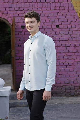 Image of Zilcon Linen Shirts for Men Casual Button Down Long Sleeve Shirt Solid Summer Beach Hawaiian Shirts