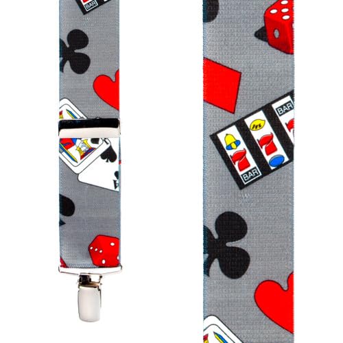 Suspender Store Novelty Casino Suspenders - 1.5-Inch Wide Elastic - X-Back - Clip - 42