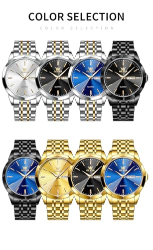 Image of OLEVS Watches for Men Business Dress Diamond Analog Quartz Big Face Luxury Classic Stainless Steel Waterproof Luminous Two Tone Wristwatch