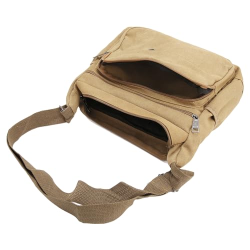 Canvas Messenger Bag Tote Bag Khaki Soft Antiwear Adjustable Strap Front Side Pockets Large Hobo Bag for School Travel2