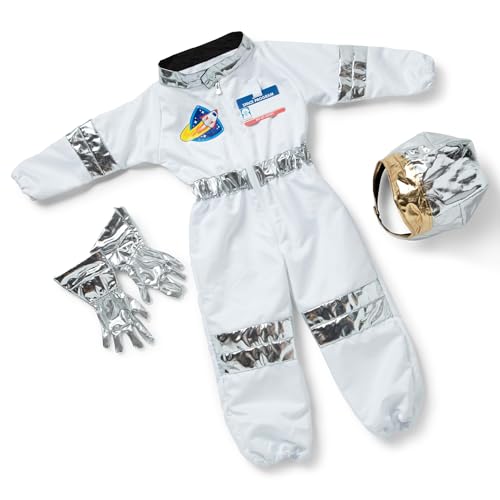 Melissa & Doug - Disfarce de astronauta para crianças dos 3 aos 6 anos, com capacete, luvas e etiqueta personalizável - 6075149 - brinquedos crianças 3 anos - presente criança 3 anos + jogos infantis