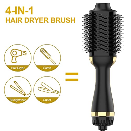 Hair Dryer Brush Blow Dryer Brush In One, 4 In 1 One Step Hair Dryer And Styler Volumizer Professional Hot Air Brush With Negative Ion Anti-Frizz Blowout For Drying, Straightening Curling Salon - Gold #TOP1