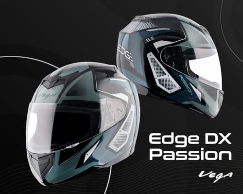 Image of Vega Edge DX Passion Full Face Motorcycle Helmet with Lightweight Shell, Shock Absorbing Liner, Comfortable Interior, Ventilated Fit, Aerodynamic Build, and Trendy Black Grey Finish Black Grey-L
