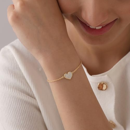 Image of TRUESILVER ACPL 925 Sterling Silver Bracelet for Women & Girls | BIS Hallmarked Cubic Zirconia Mother of Pearl Heart & Circle Bracelets Gift for Wedding Anniversary Birthday