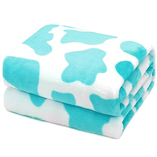 HSEEC Blue Plush Blanket Throws Cow Print Blanket Soft Fleece Flannel Small Throw Blanket for Couch 40x50 inch