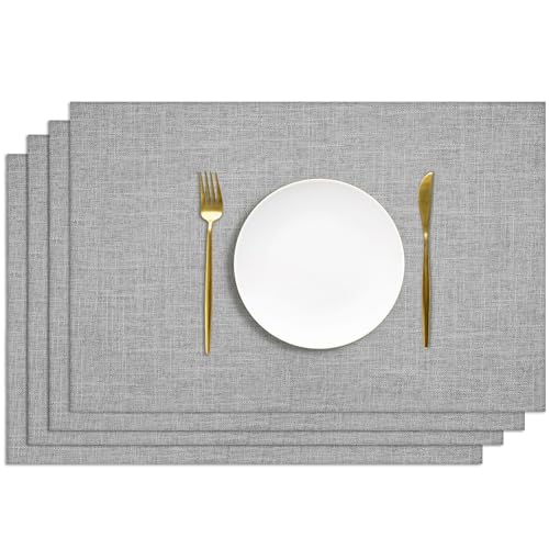 AUAUY Tischset Leinen Platzdeckchen Stoff 4er Set, Tischsets Abwaschbar, Baumwolle Leinen Tischsets Platzsets für Tisch, Küche, Essen, Platzset Grau 45 x 30 cm Tischunterlage Esstisch