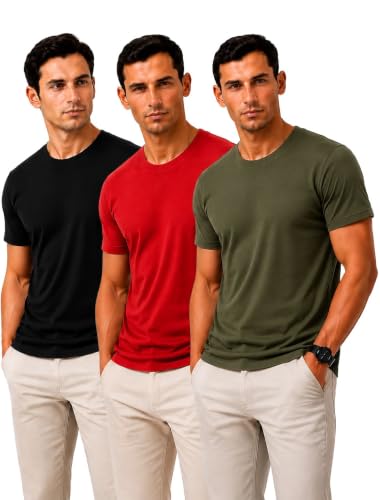 Image of Men's Solid Cotton T-Shirt Pack of 3 | Breathable Round Neck Combo | Half Sleeve | Solid-Regular Fit Casual Wear