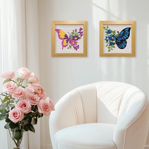 Image of BEUNITONE 2 Sets DIY Punch Needle Kits for Beginners,Butterfly Pre-Printed Pattern,Embroidery Punch Needle Starter Kits for Adults,Includes Pre-Printed Cloth,Yarns,Hoops,Threader and Instructions