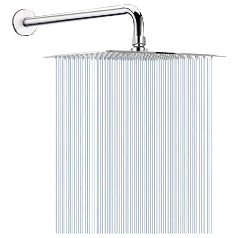 HarJue 12 Inch Rain Shower Head With 15 Inch Extension Arm, Stainless Steel Large Rainfall Showerhead, Luxury Square Shower Head-Waterfall Full Body Coverage-Easy to Install (Chrome) Cover