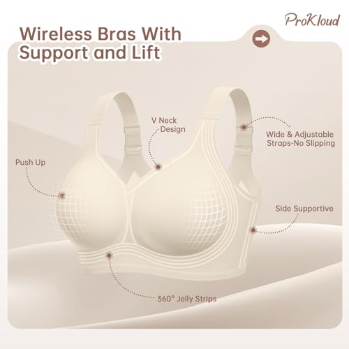 Image of ProKloud Jelly Bras for Women No Underwire Wireless Bra with Support and Lift Full Coverage Plus Size Comfy Seamless Bra
