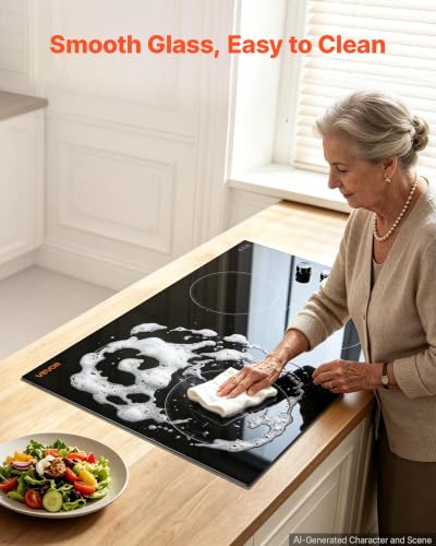 Image of VEVOR Electric Cooktop 30inch 4 Burners Stove Top 7200W 220V No Plug