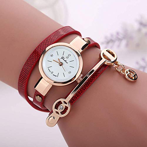 Damen Armbanduhr Quarz Armbanduhr mit rundem Zifferblatt Armband mit langem Armband für Frauen, Rot