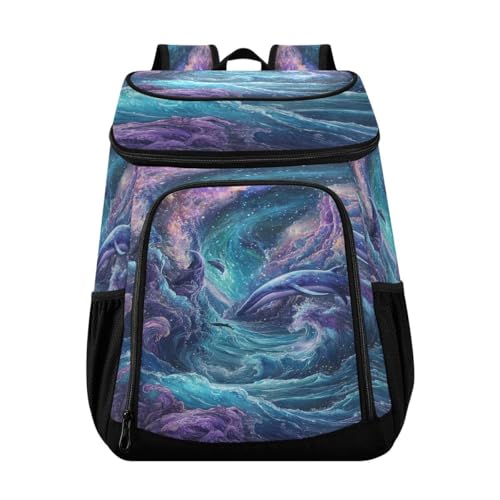 Purple Galaxy Whale Cooler Backpack Leakproof Insulated Lunch Cooler Bag 30 Cans Camping Backpacks for Women Men