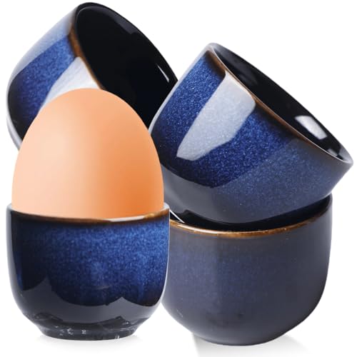 GOMETY Lot de 4 coquetiers en porcelaine, pour le camping, le camping, la vaisselle, les couverts de cuisine, passent au lave-vaisselle, pour chaque table de petit-déjeuner, œufs durs et mous (4)