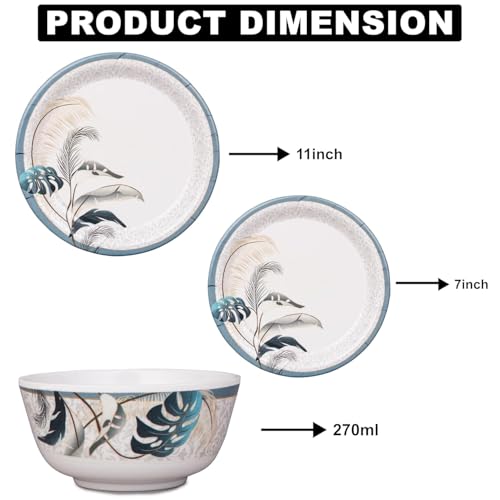 Image of Golden Fish Melamine Dinner Set 12 Pieces | BPA-Free & Dishwasher Safe | Durable & Stylish | Crockery Set for Dining & Gifting | Plates & Bowls for Daily Use (White & Blue) (Rose Marry-3)