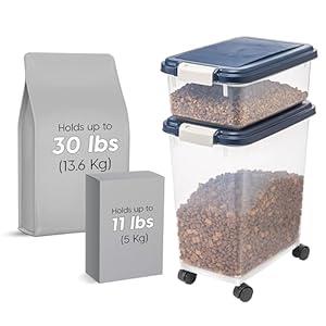 Iris usa 30 lbs 11 lbs combo airtight dog food storage container stackable treat box wheels keep fresh easy mobility navy  urban country home decor