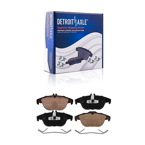 Image of Detroit Axle - Rear Brake Kit for 2009-2015 Mercedes-Benz GLK350 2013-2015 GLK250 2010-2014 E350, Drilled & Slotted Disc Brake Rotors Ceramic Brakes Pads w /Hardware Replacement: 11.81 inch Rotors