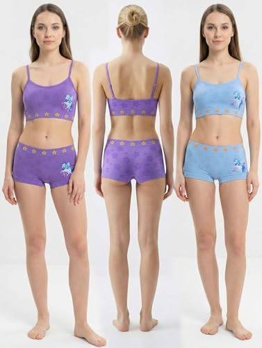 Image of ToBeInStyle Girl Pack of 6 Set Spaghetti Strap Training Bras & Boyshorts Bikinis