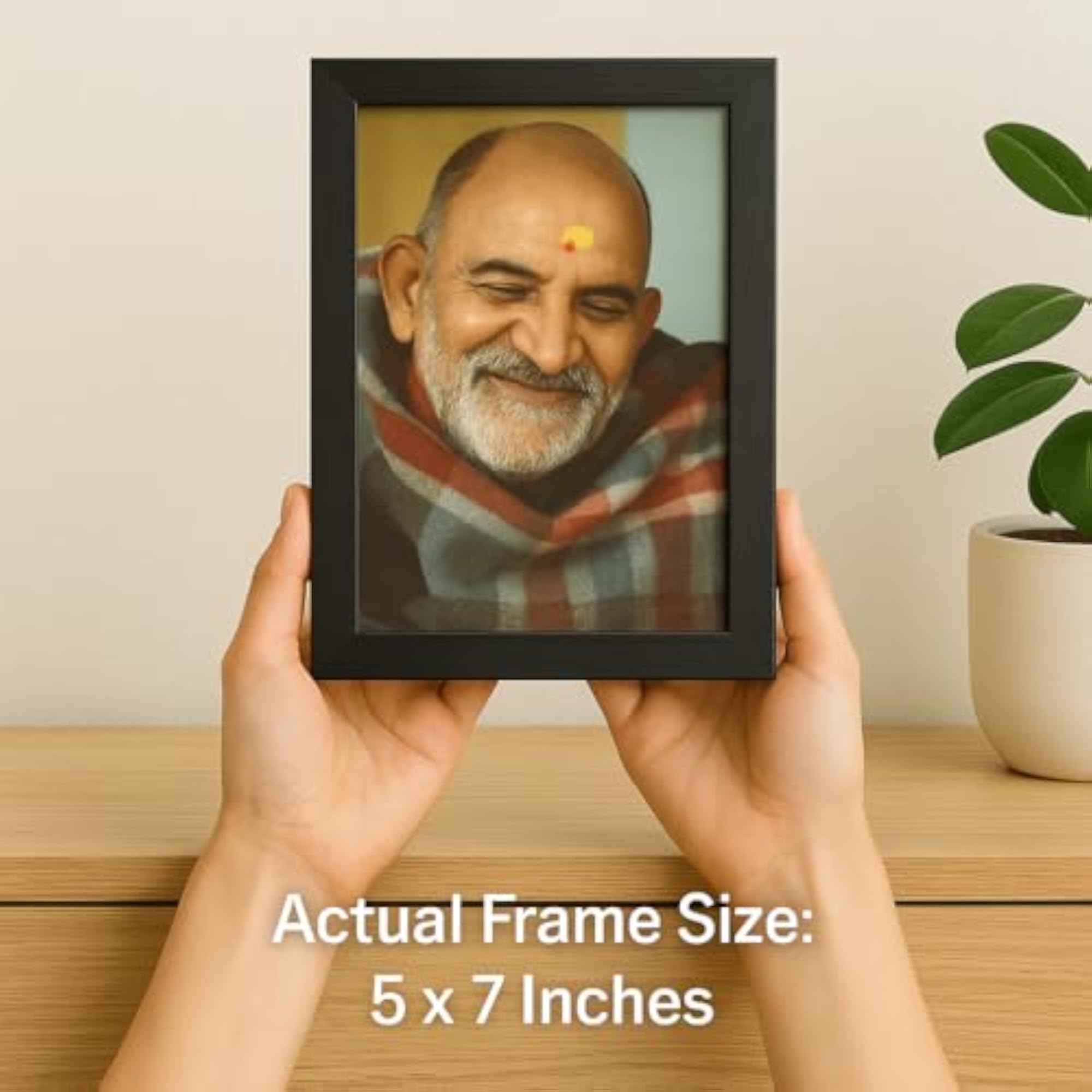 Wood Neem Karoli Baba Photo Frame, Medium Size