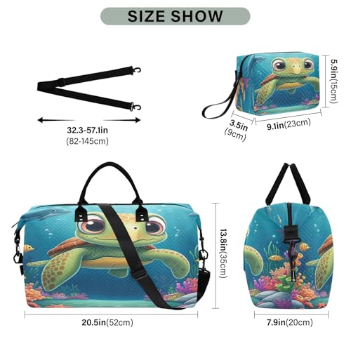 ​​Large Foldable Travel Duffel Bag, Waterproof Gym Bag for Men & Women, Carry-On Luggage Weekender Overnight Bag, Cartoon Swimming Turtle3
