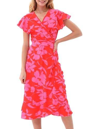 Image of Women's Summer Wrap Maxi Dress Casual Boho Floral V Neck Short Sleeve Ruffle Hem Split Beach Long Dresses