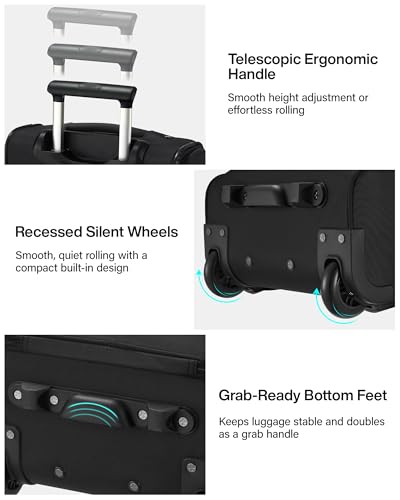 Image of Hanke Underseat Carry On Luggage with Wheels, 17 Inch Rolling Bag, Black
