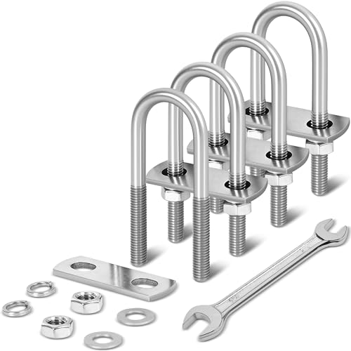 Image of 4 Sets M8 U Bolts 1-1 /2 Inch Wide, 5 /16 inch x 1-1 /2 inchW x 3-1 /2 inchL | 304 Stainless Steel U Bolt Heavy with Nuts,Bolt Plate and Washers,1 1 /2 inch u-bolts,u bolts 1.5 inch wide,Metric bolts