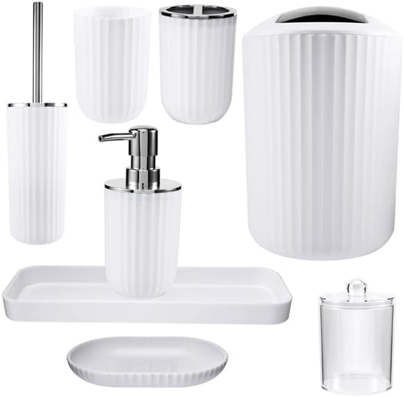 Nvanvmm 8 Pieces Bathroom Accessories Set White- Bathroom Bin,Toilet ...