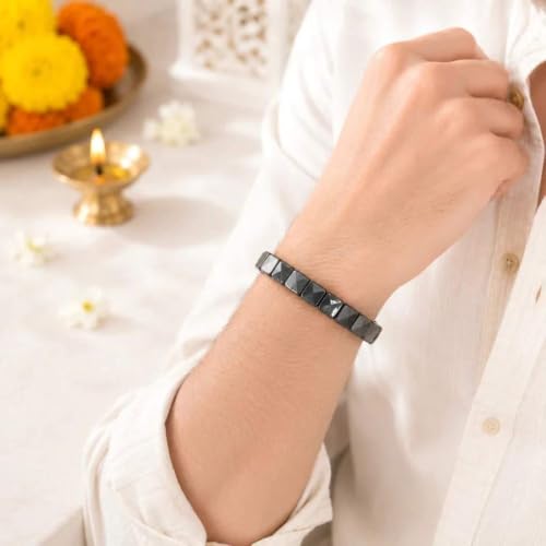 Image of Raw Pyrite Bracelet for Men & Women | Natural Pyrite Stone Stretch Beaded Bracelet | Handmade Unisex Crystal Bracelet for Meditation, Yoga & Daily Wear