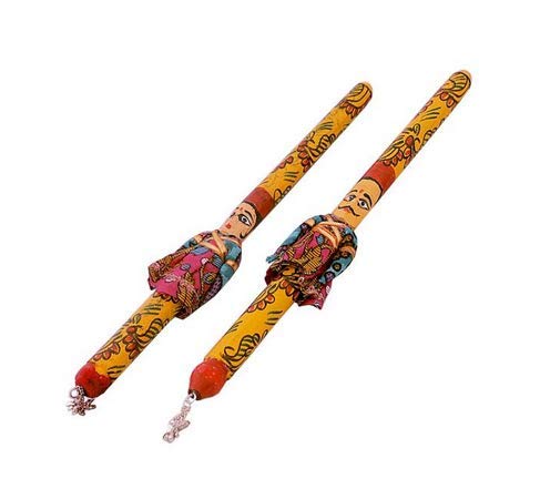 DMS RETAIL Multicolor Puppet Doll Raja Rani Couple Dandiya Garba Sticks for Navratri Celebration Pack of 2 Pair -14 Inch - Image 2 thumbnail